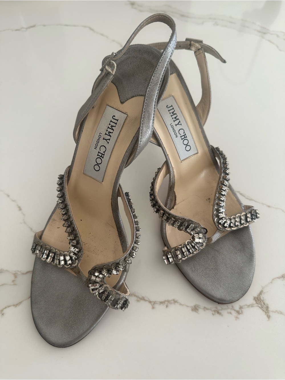 Jimmy Choo Metallic Silver Slingback Heels - Picture 2 of 13